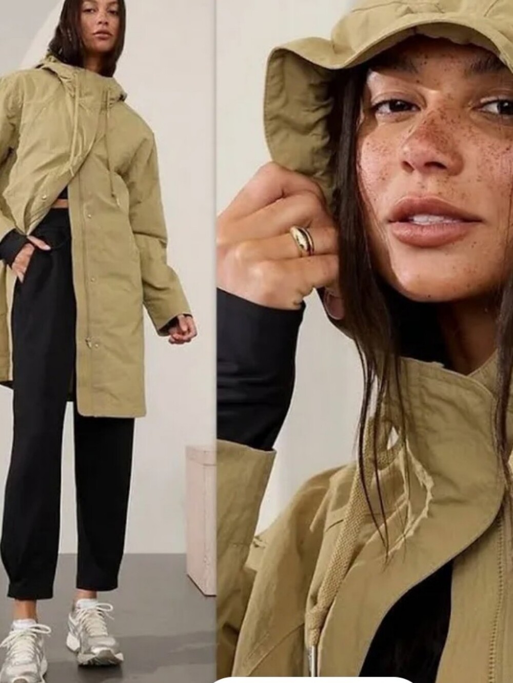 NWT Athleta Everywhere Anorak Rain Utility Trench Coat Jacket Khaki Tan